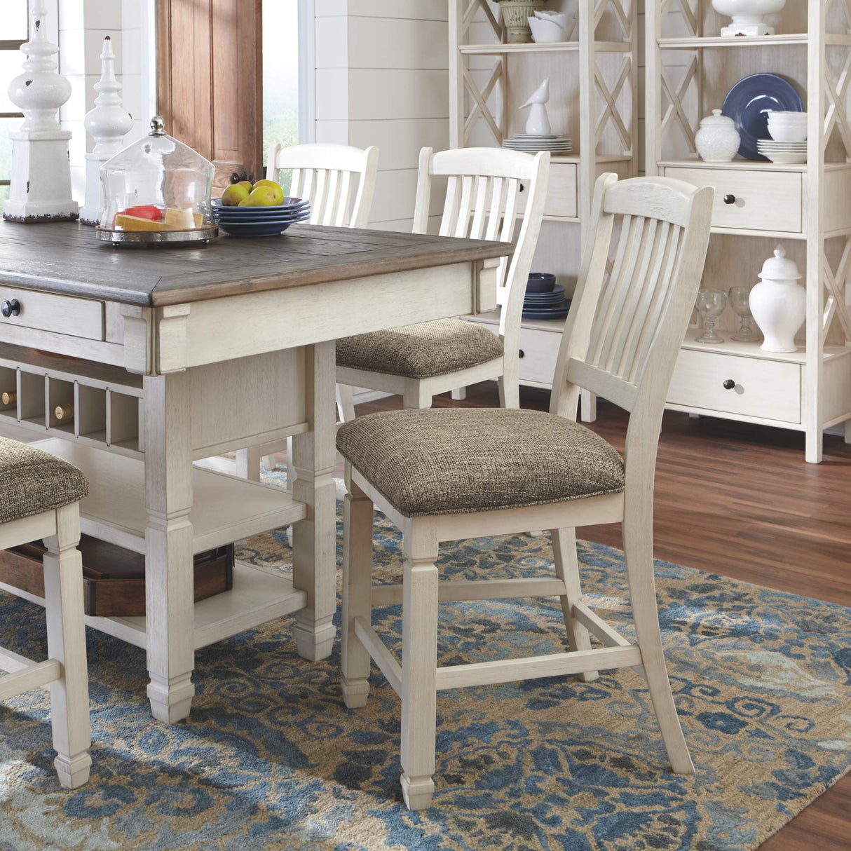 Bolanburg Farmhouse Counter Height Dining Room Table, White & Brown