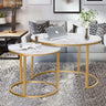 Round Coffee Table Set of 2 Modern Nesting Golden Frame Circular