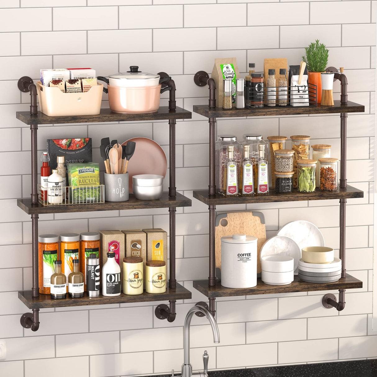 Industrial Pipe Shelving Wall Mounted 24 Inch, 3 Tier Bathroom Floating Shelves