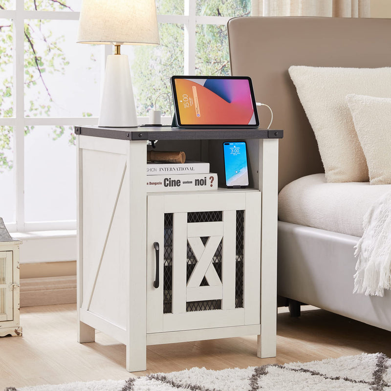 End Table with Charging Station, Beside Table with Stroage Cabinet and Open Storage