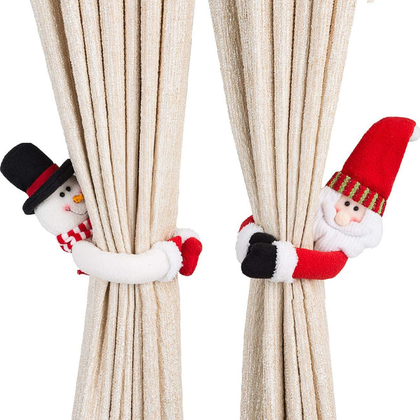 2 Pack Christmas Curtain Buckle Doll Santa & Snowman Creative Curtain Tieback Hold Back Fastener