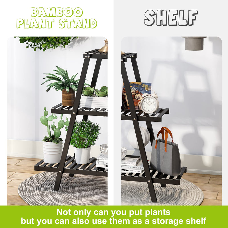 Bamboo Plant Stand For Indoor Outdoor Tiered Plant Shelf 3 Tier 8 Potted Flower Holder