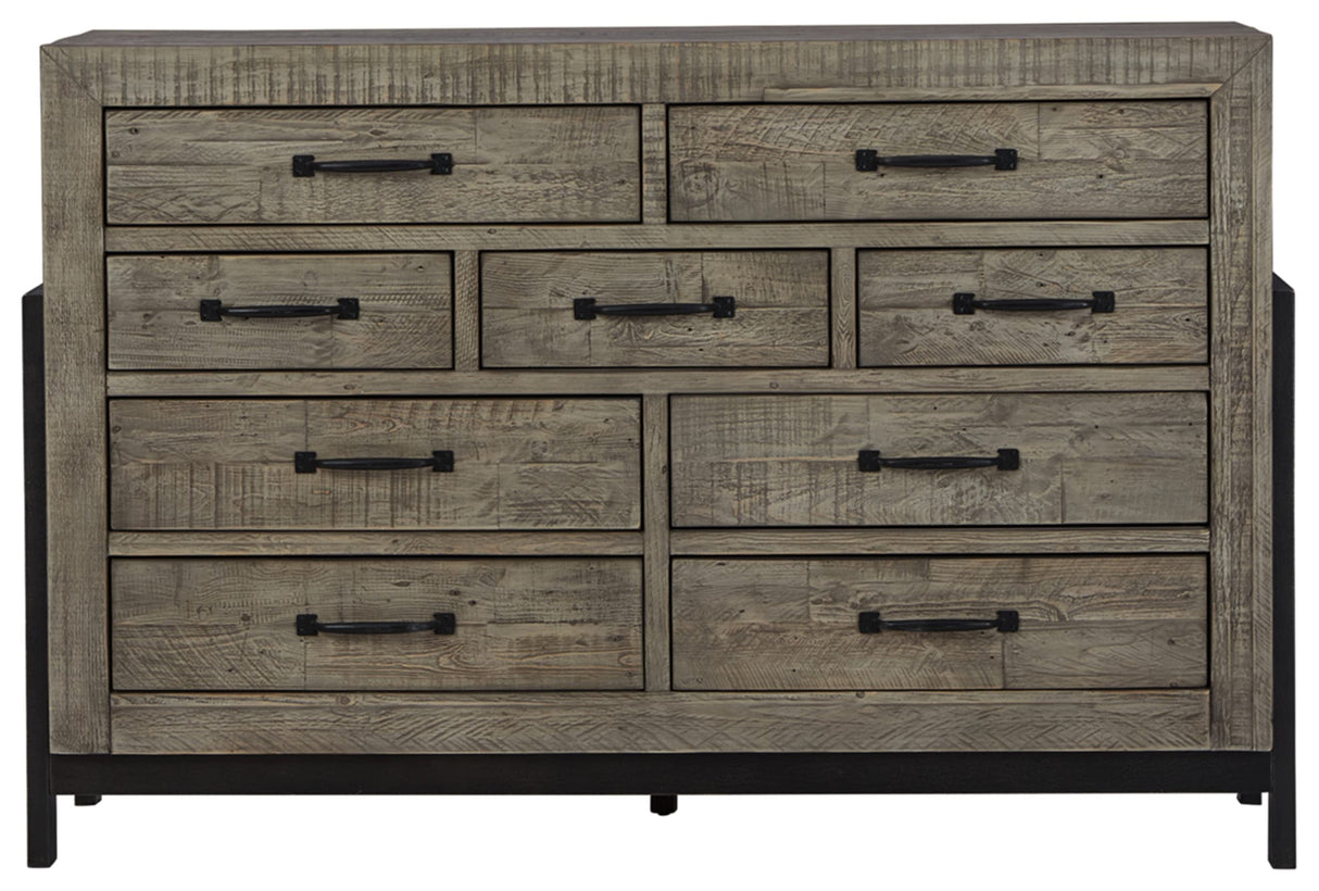 Brennagan Modern Vintage 9 Drawer Dresser, Grayish Brown