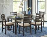 Rokane Dining Room Table Set with 6 Upholstered Chairs, Brown