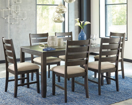 Rokane Dining Room Table Set with 6 Upholstered Chairs, Brown