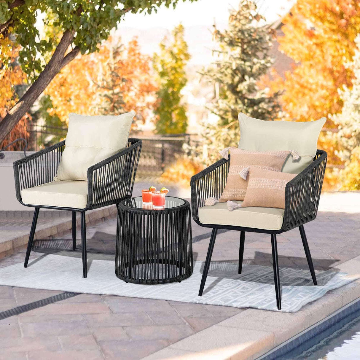 3 Piece Patio Bistro Set, Outdoor Wicker Balcony Furniture