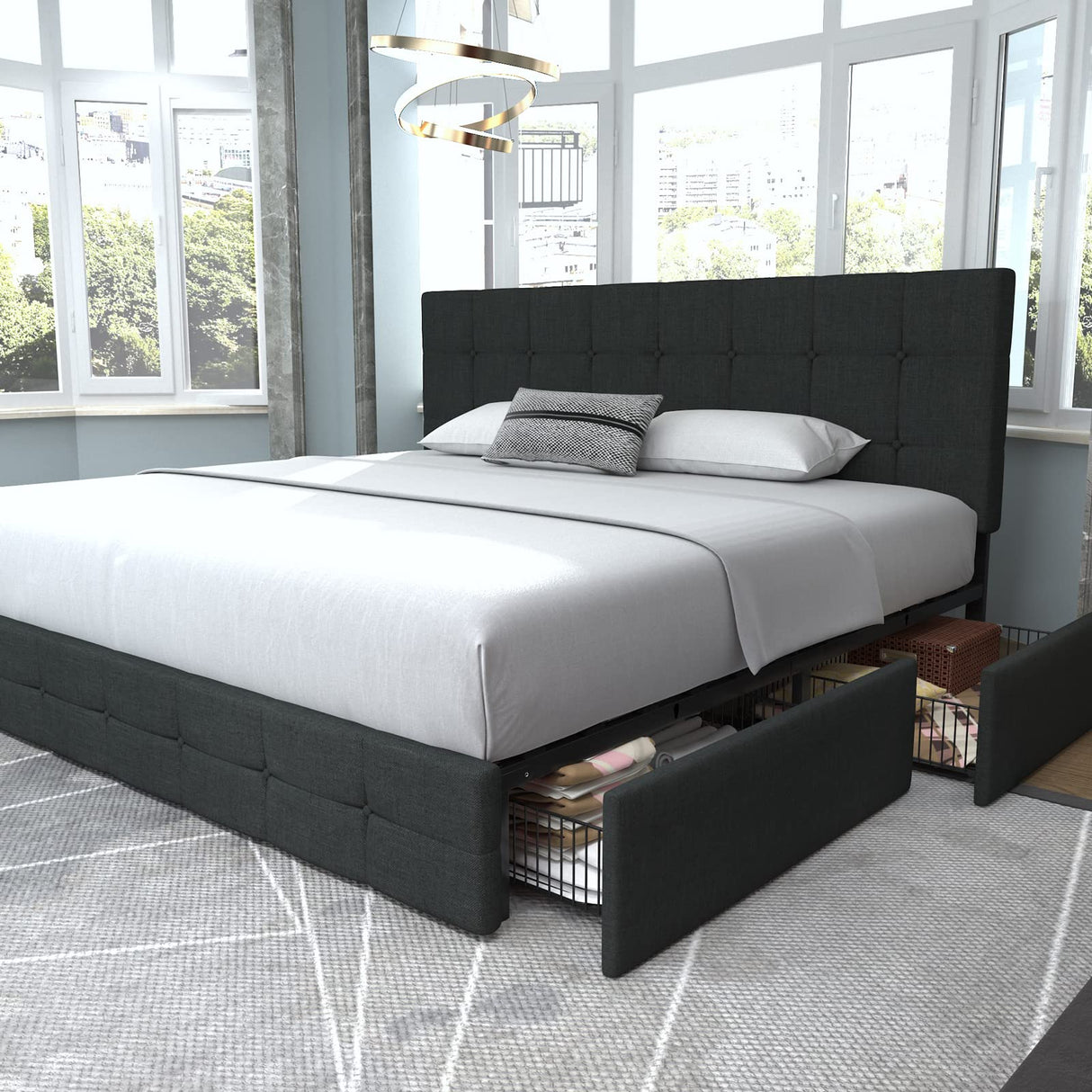 Upholstered King Size Platform Bed Frame with