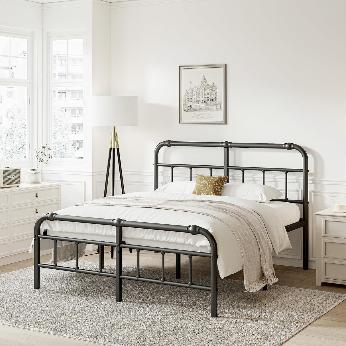 14 INCH High Queen Size Metal Bed Frame No Box Spring Needed Platform