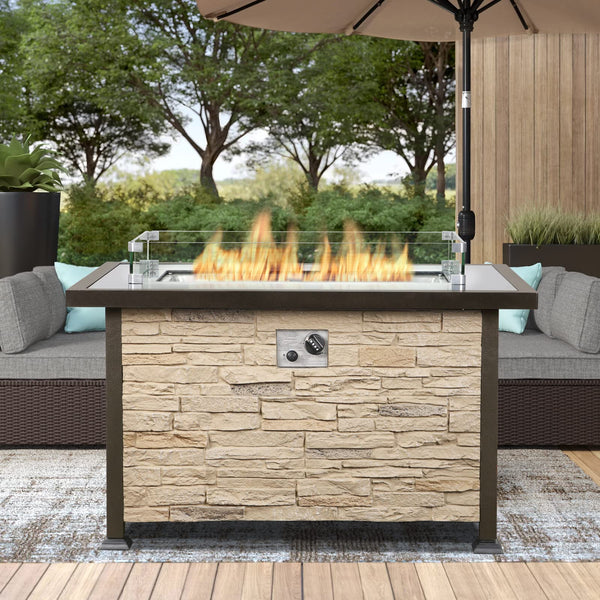 Outdoor Propane Gas Fire Pit Table, 44 Inch 50,000 BTU Gas Auto-Ignition Rectangle