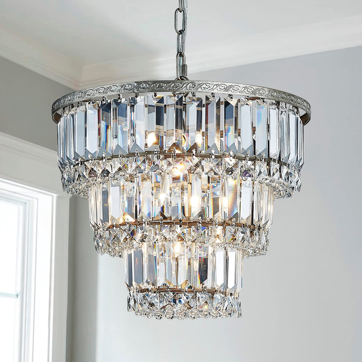 Modern Crystal Chandelier with 5 Lights and 3-Tier