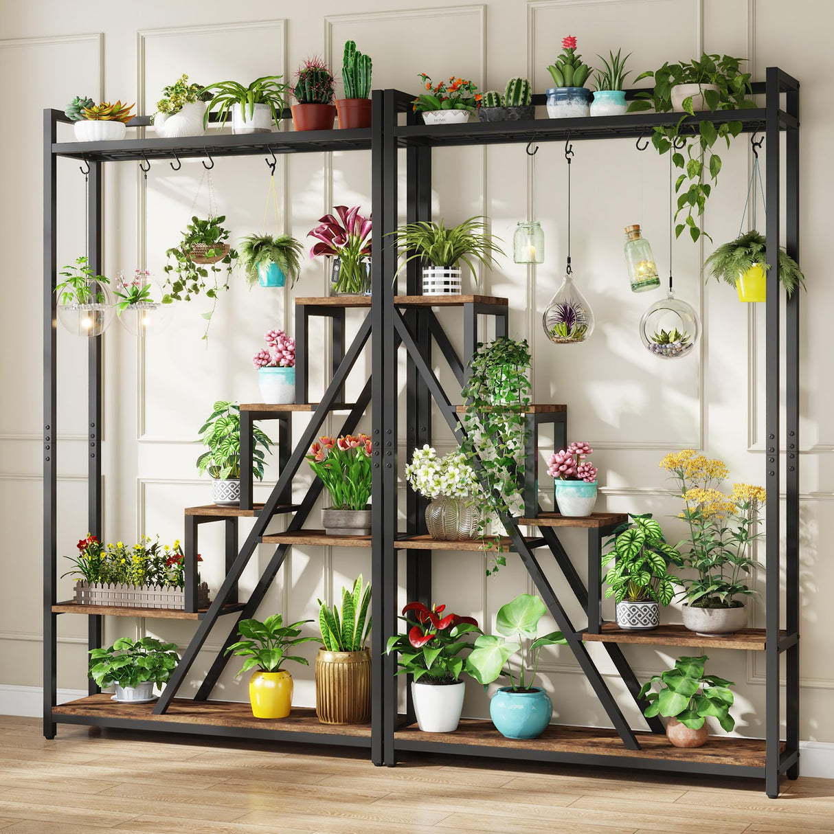 70.9" Tall Indoor Plant Stand, 7-Tier Large Plant Shelf with 5 S-Hooks