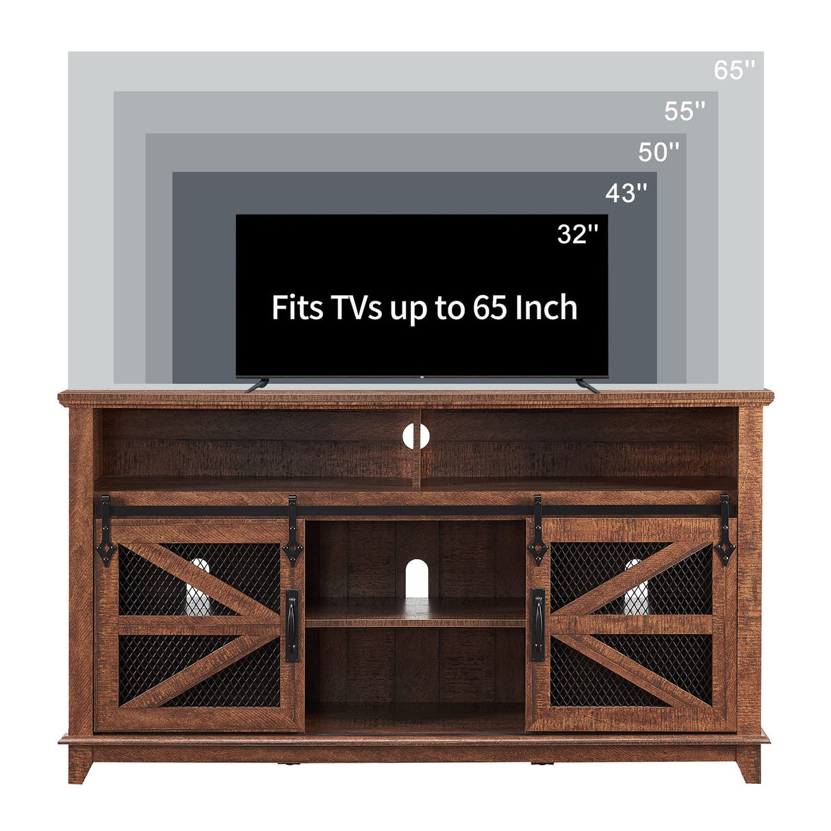 Farmhouse TV Stand for 65+ Inch TV, Industrial & Farmhouse Media Entertainment Center