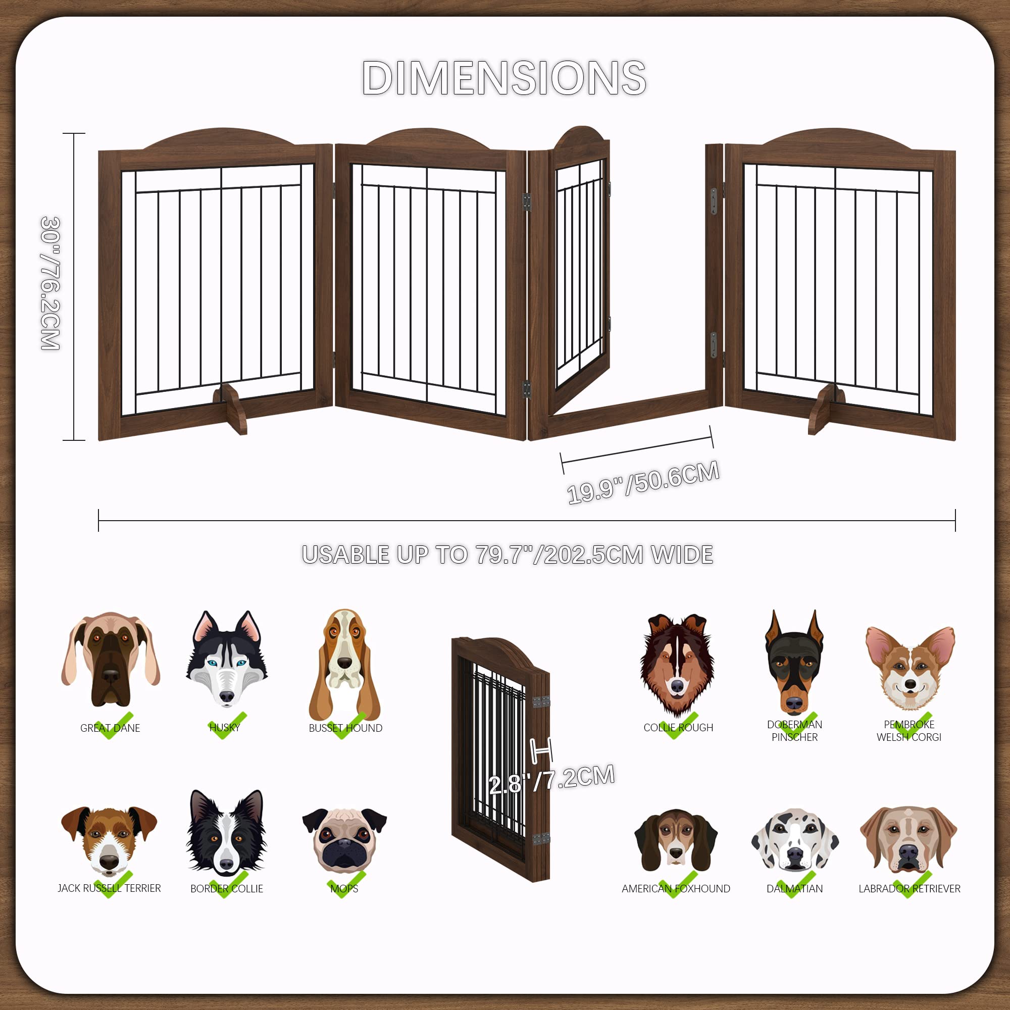 No-Assembly 96" Extra Wide 30" Tall Freestanding Pet Gate with Door Walk Through