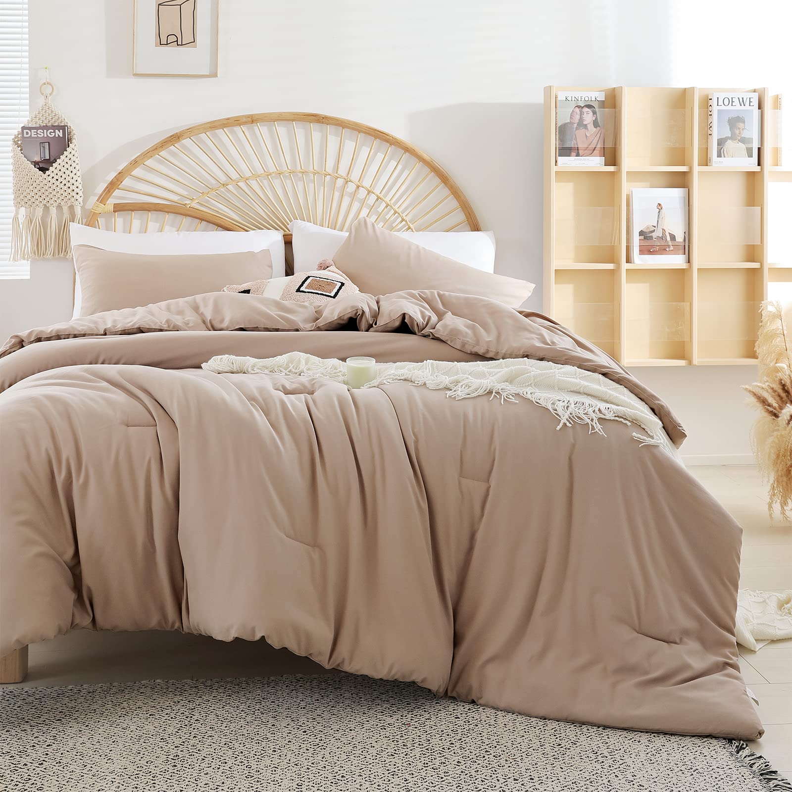 King Size Comforter Set Taupe Solid Color Lightweight Microfiber Bedding Comforter Sets