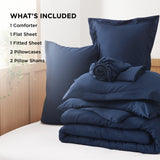 Navy King Comforter Set - 7 Pieces Solid King Bed in a Bag