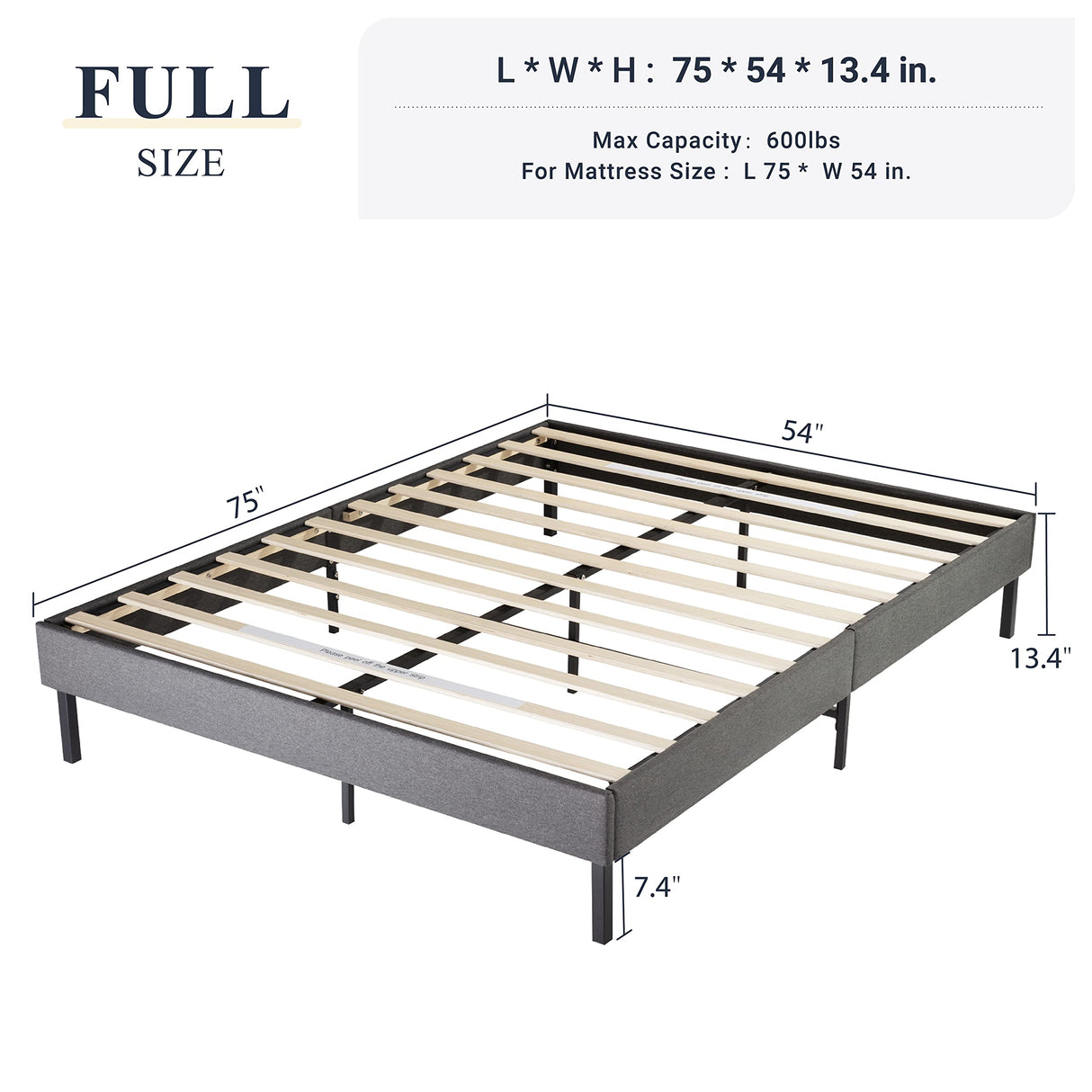 Full Size Upholstered Platform Bed Frame/Wood Slats Support