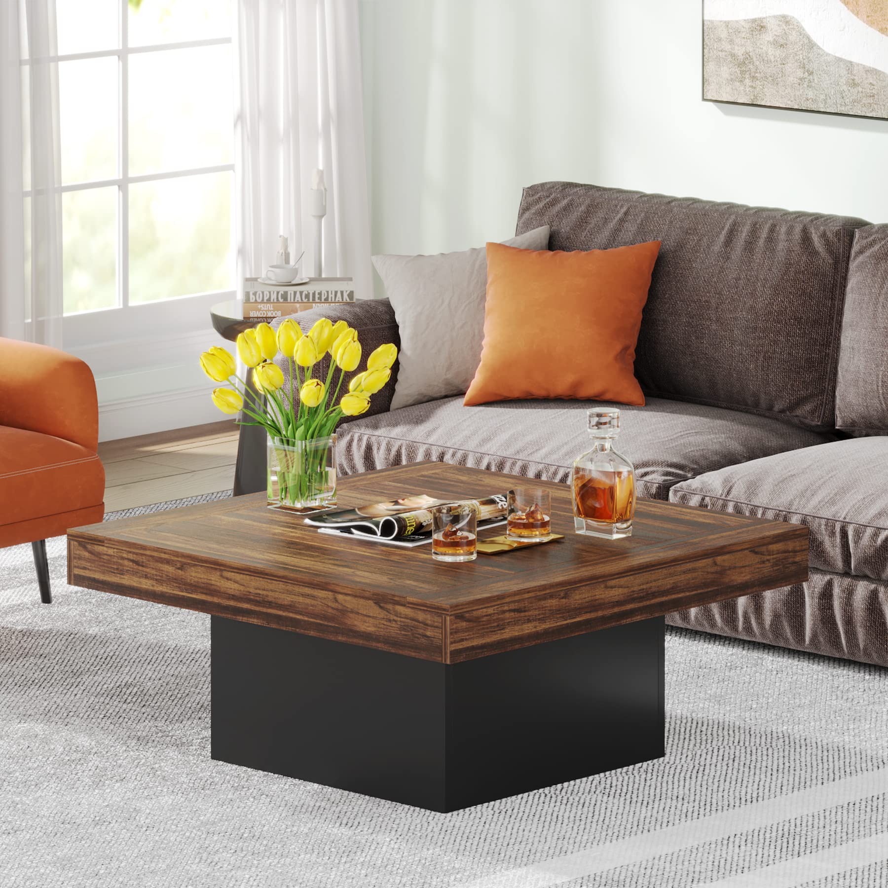 Farmhouse Coffee Table Square LED Coffee Table Engineered
