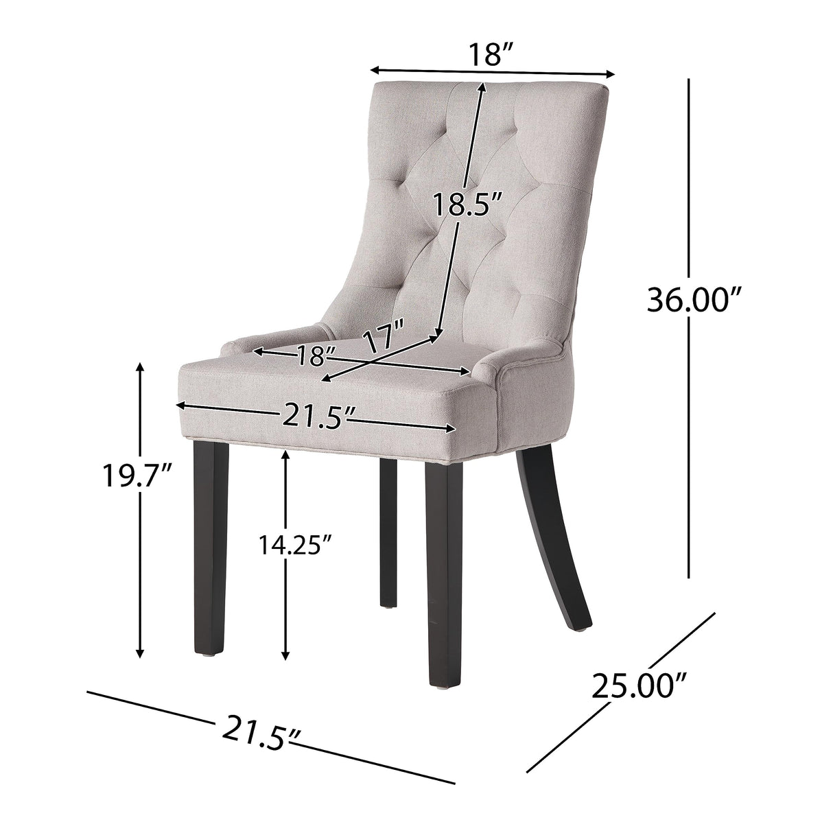 Knight Home Hayden Fabric Dining Chairs, 2-Pcs Set,Polyester, Light Grey