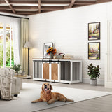 72.4" Large Double Dog Crate Furniture, Wooden Dog Crate Kennel Furniture