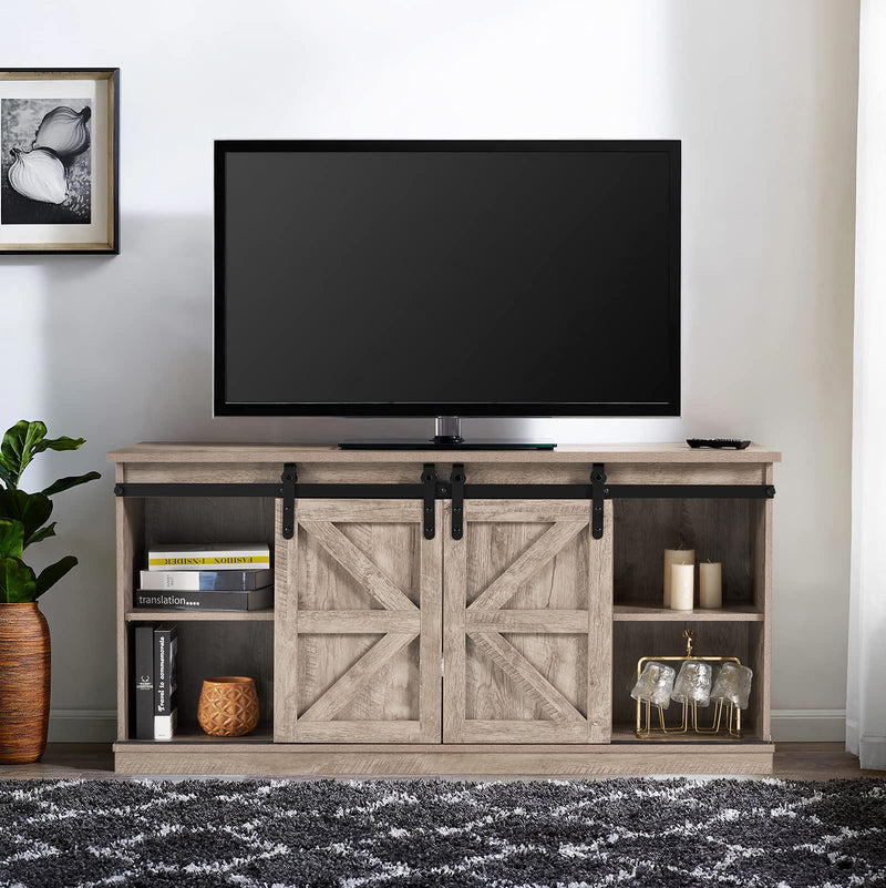 Farmhouse TV Stand for 65 Inch TVs, Modern Rustic Entertainment Center