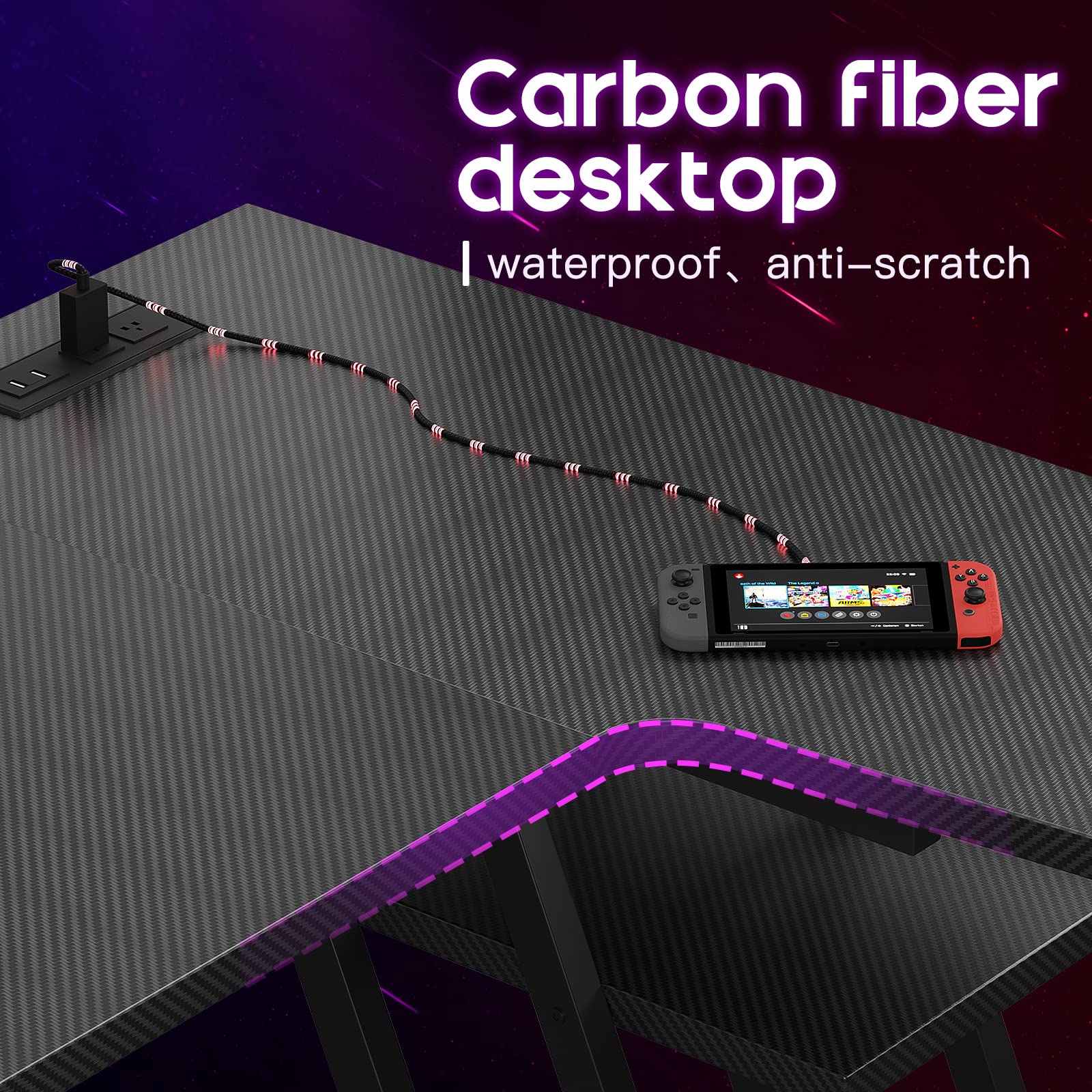 Gaming Desk L Shaped, Small Corner Desk with Storage Shelf & Power Outlets
