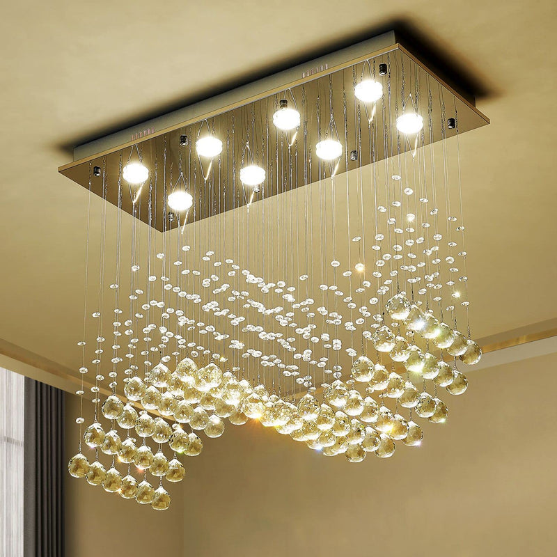 8-Lights Modern K9 Crystal Chandelier Light Fixture, Perfect Raindrop Chandelier
