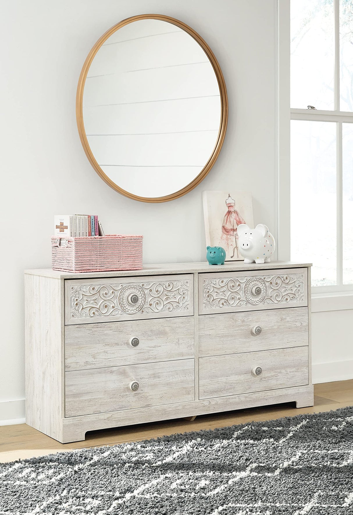 Paxberry Boho Chic 6 Drawer Dresser, Whitewash