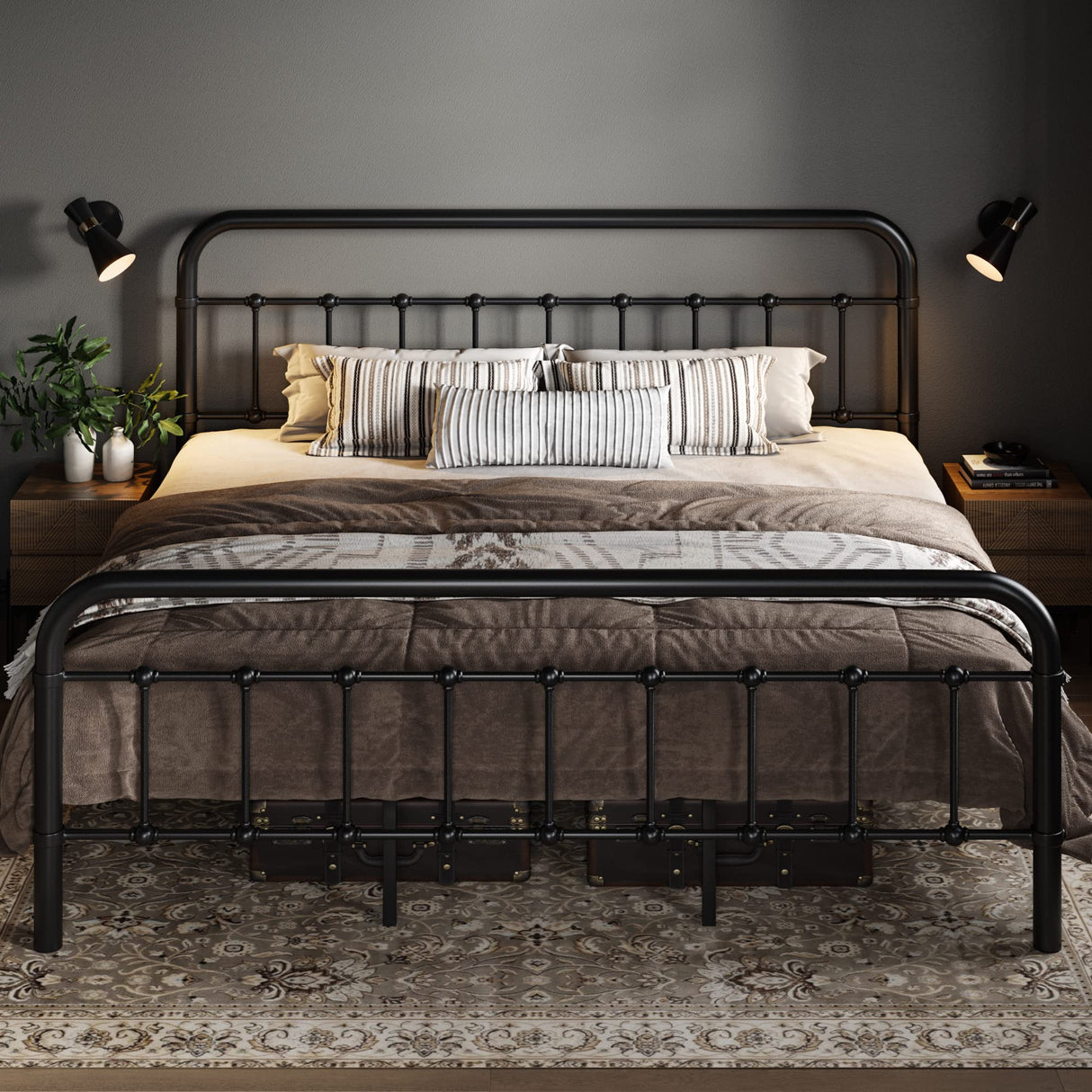 King Size Metal Platform Bed Frame with Victorian Style