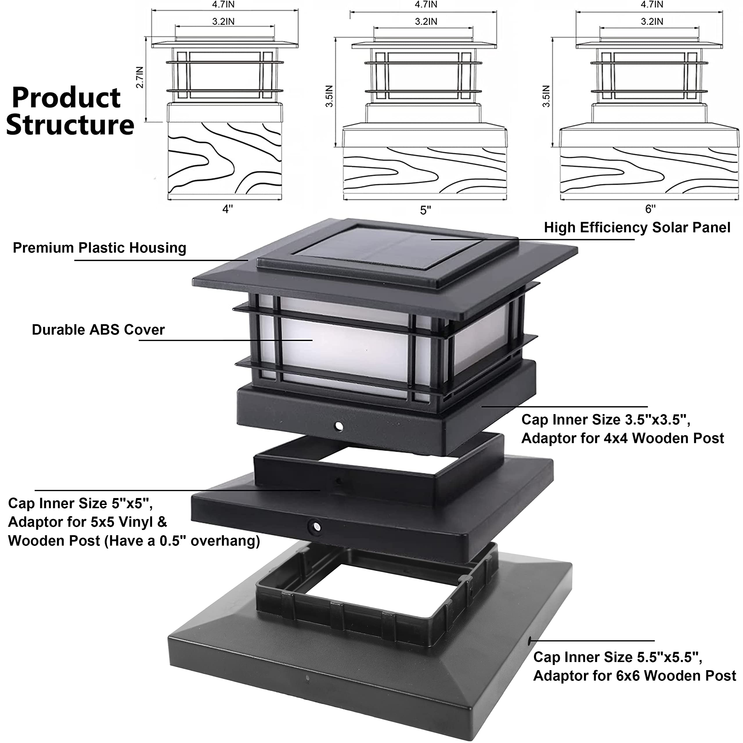 6 Pack Solar Post Lights Outdoor, Solar Powered for Fence Post
