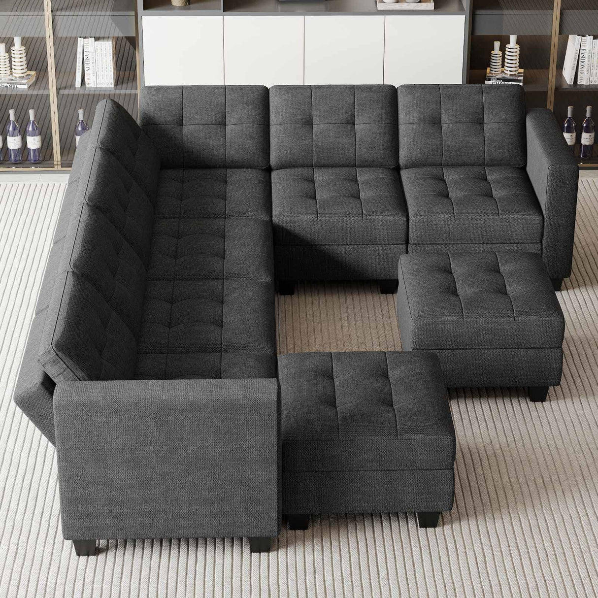 Sofa Set with Ottomans Oversized U Shaped Sofa Set with Storage Seat