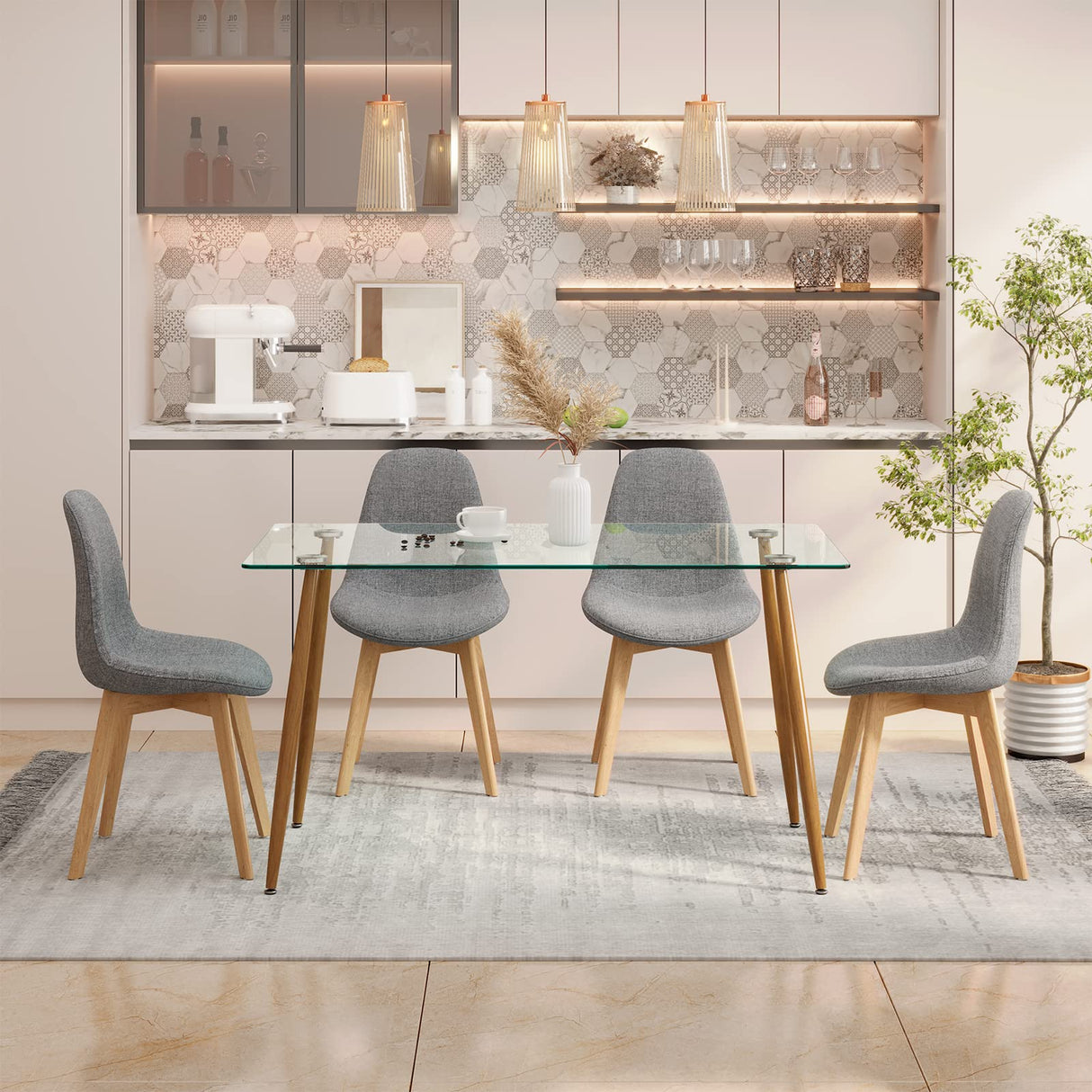 5 Pieces Dining Room Table Set, Modern Table & Chair Set