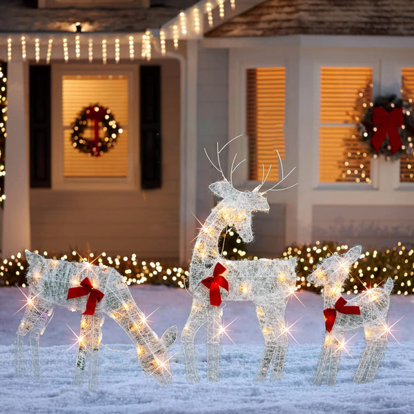 Christmas Decoration Outdoor 60 Light Up Deer Family, 3-Piece Set 2D Waterproof