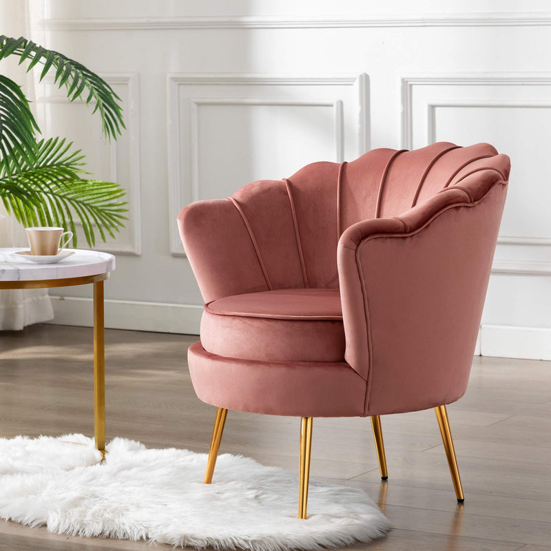 Pink Velvet Accent Chair for Living Room, Lounge Chair for Bedroom with Gold Metal Legs, Vanity Chair