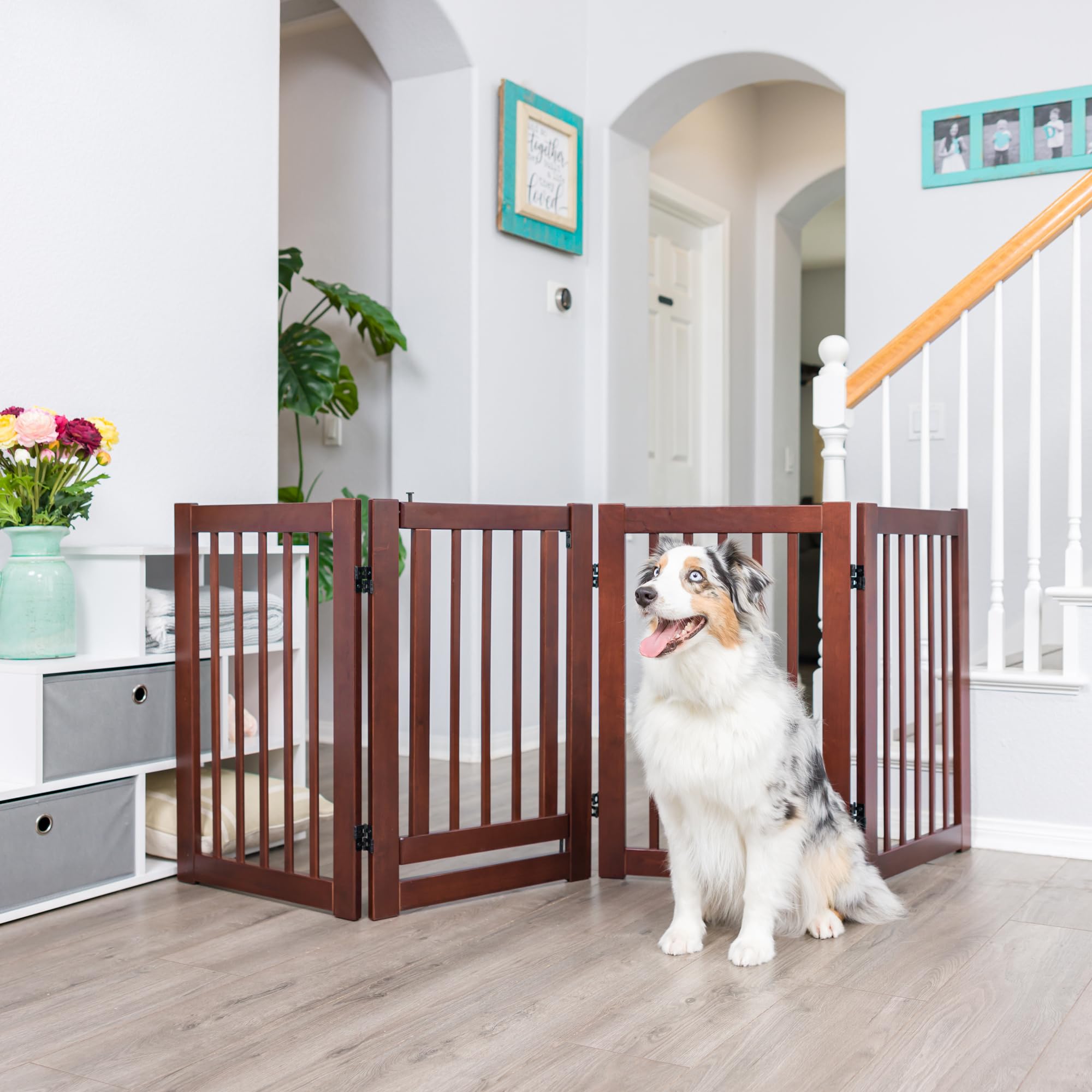 360 Configurable Dog Gate with Door – Indoor Freestanding Walk Through Wood Pet Gate