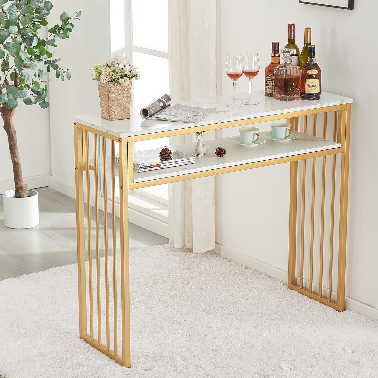 Gold Bar Table, High Top Pub Tables for Kitchen, Modern Dinning Table