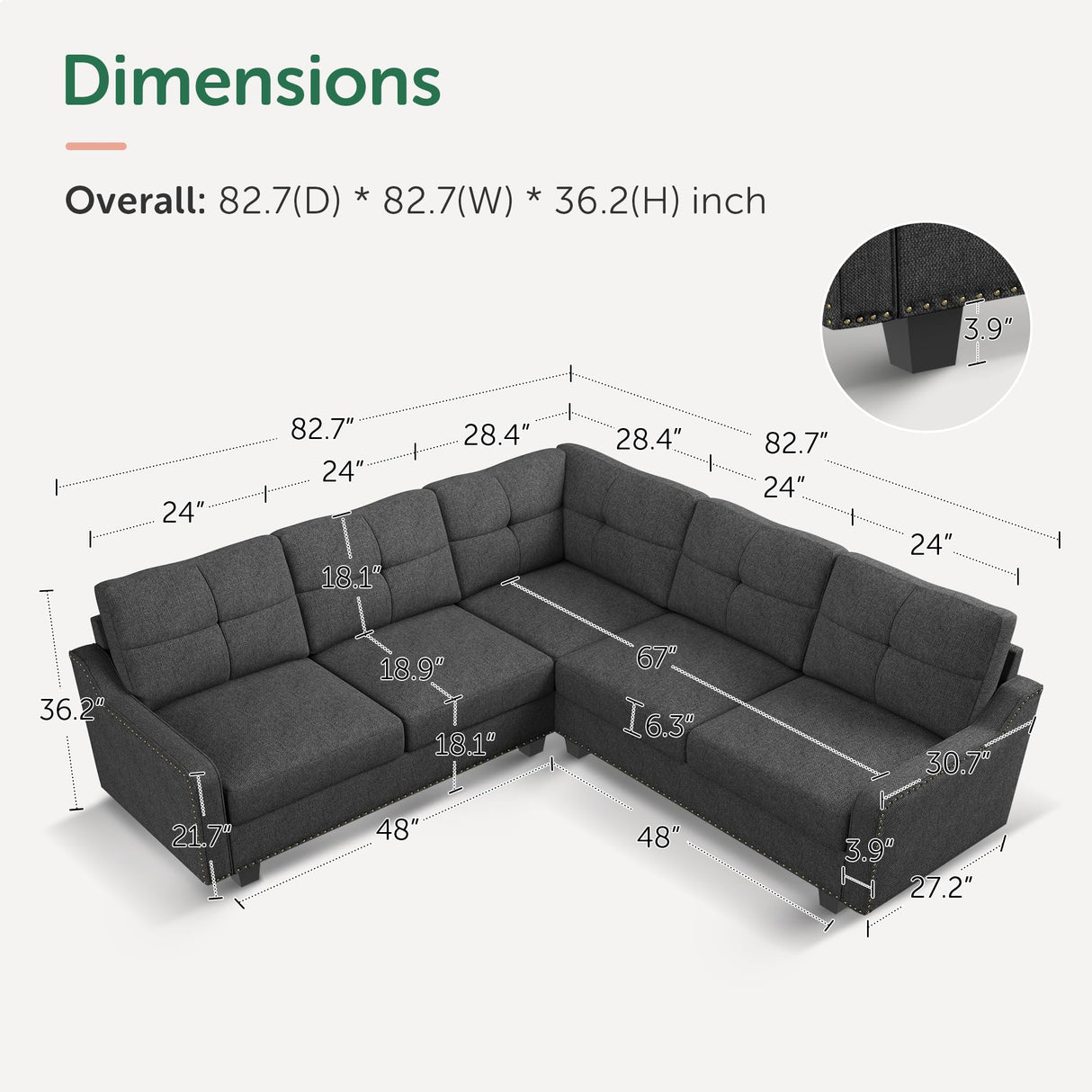 Convertible Sectional Sofa, L Shaped Couch, Reversible 4 Seat Corner Sofa