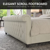 Queen Size Platform Bed Frame, Chenille Upholstered Sleigh Bed with Scroll