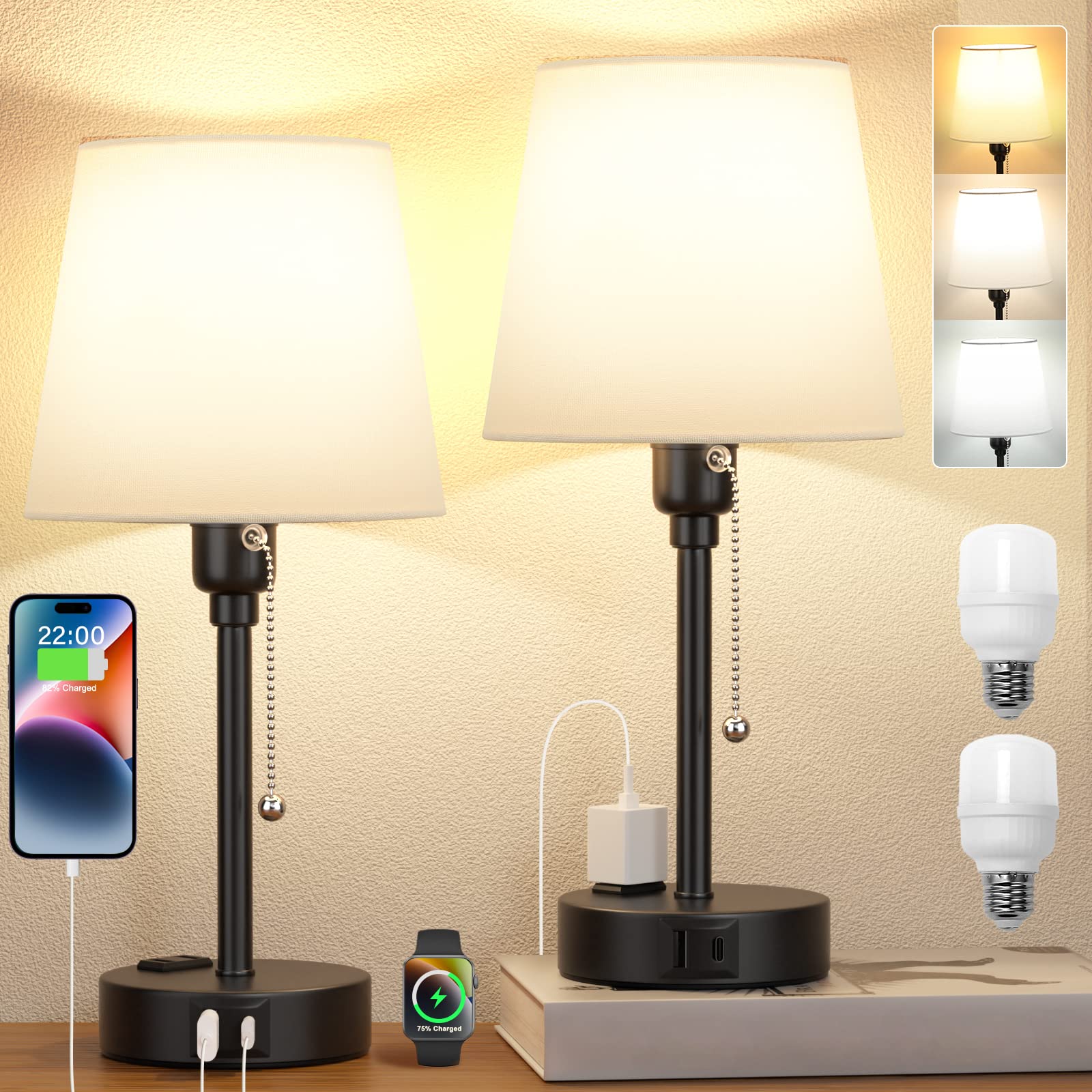 Bedside Lamps for Bedrooms Set of 2 Nightstand