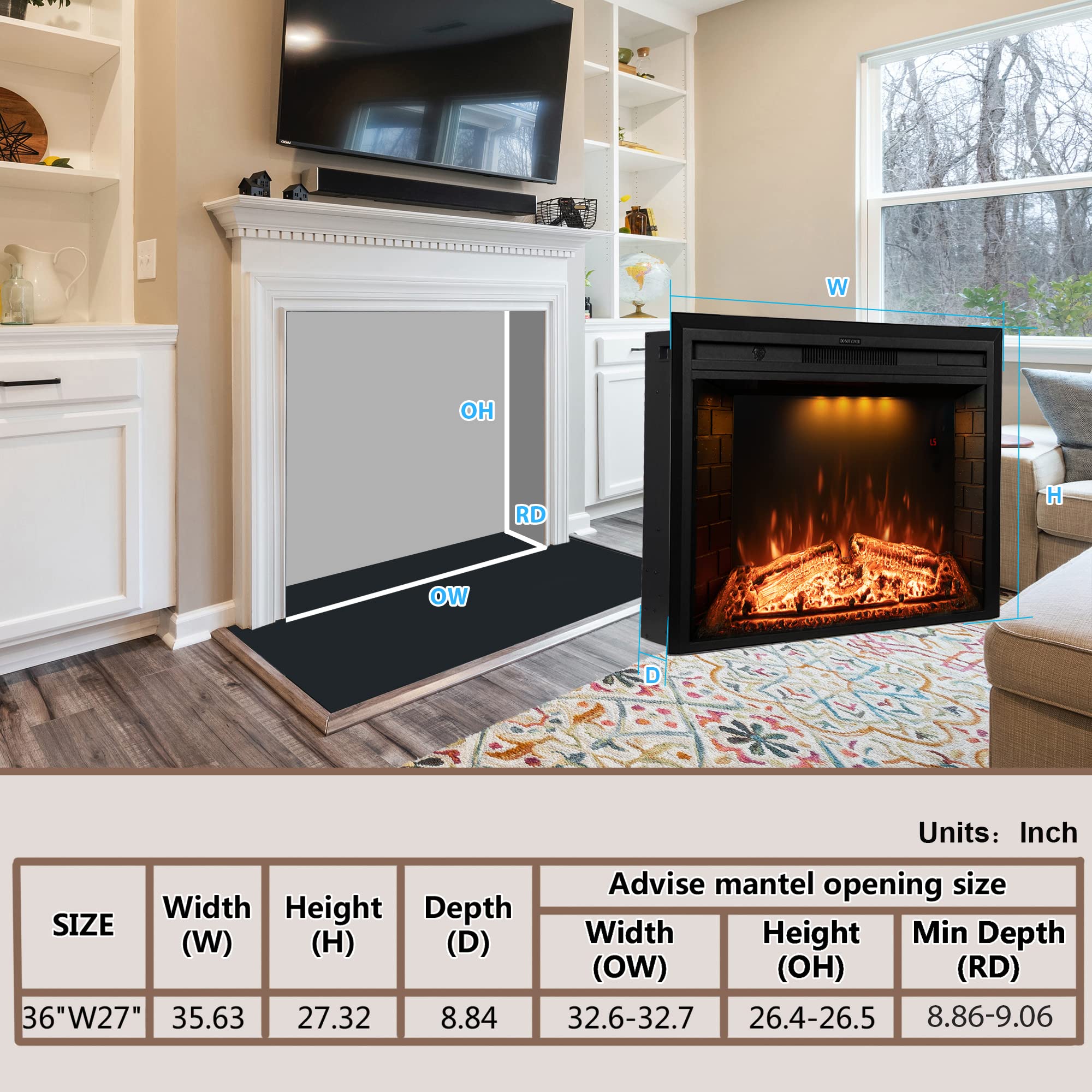 Wall Fireplace Electric with Remote Control