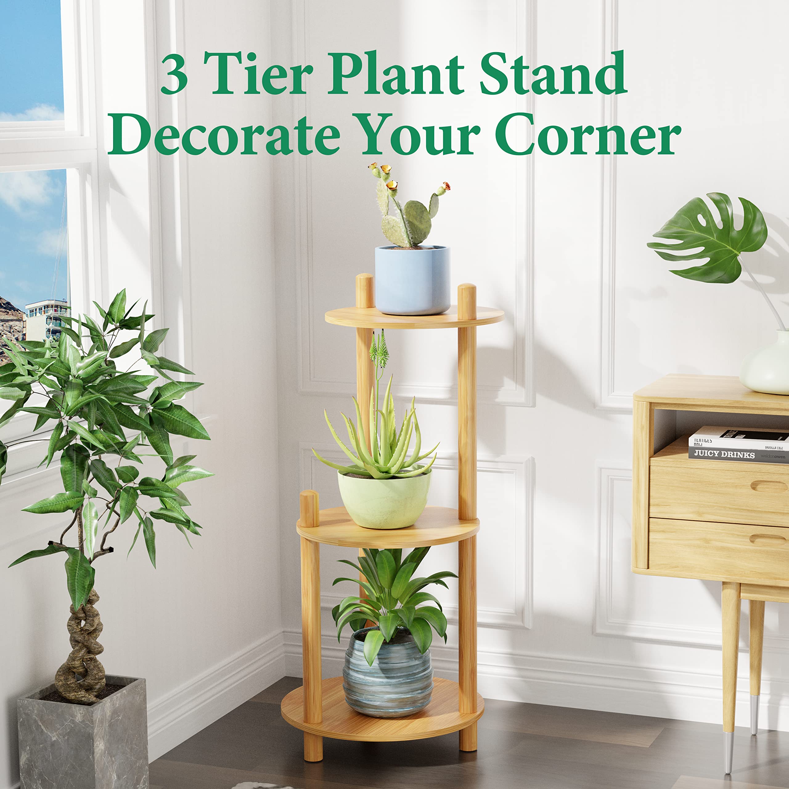 3-Tier Bamboo Plant Stand – Easy Assembly, Waterproof & Stable