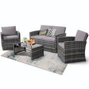4 Pieces Patio Conversation Set, Outside Rattan Sectional Sofa