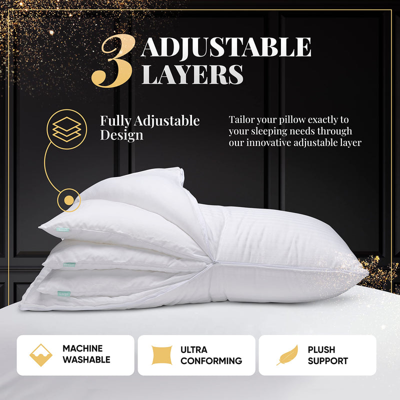 Adjustable Layer Pillows for Sleeping - Set of 2, Cooling, Luxury Pillows for Back
