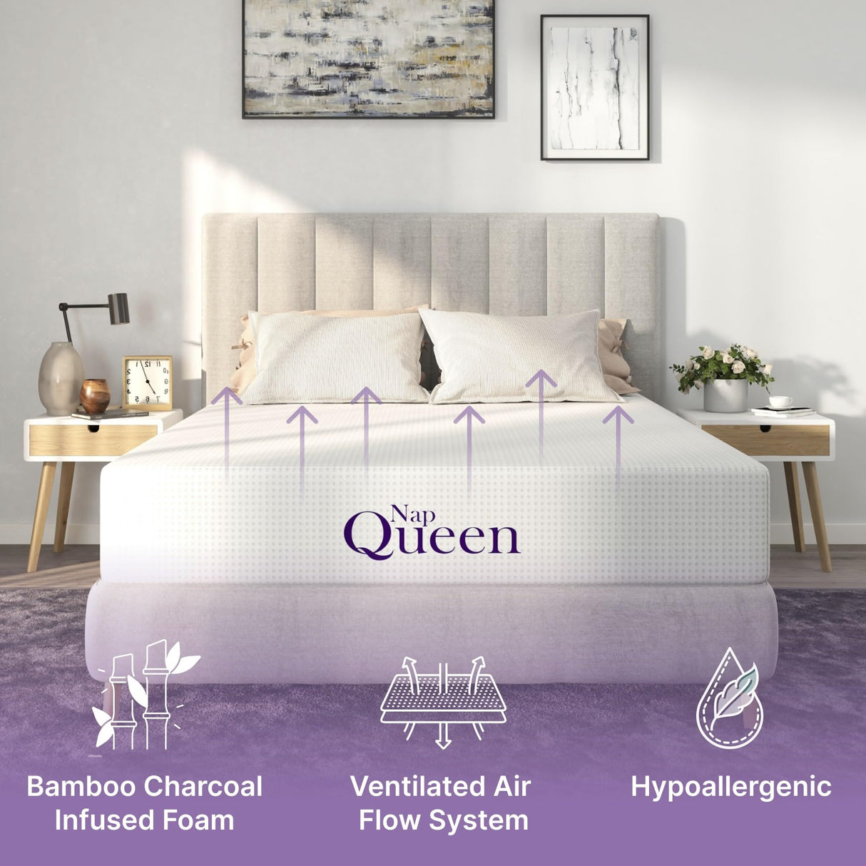 6 Inch Queen Size Mattress, Bamboo Charcoal Medium