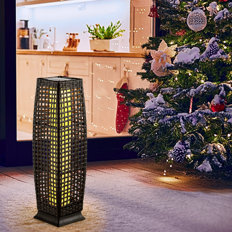 2-Piece Outdoor Solar Powered Floor Lamps, IP65 Waterproof Wicker Floor Lamps