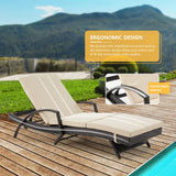 Patio Chaise Lounge 2 Sets with 5 Backrest Angles, Single