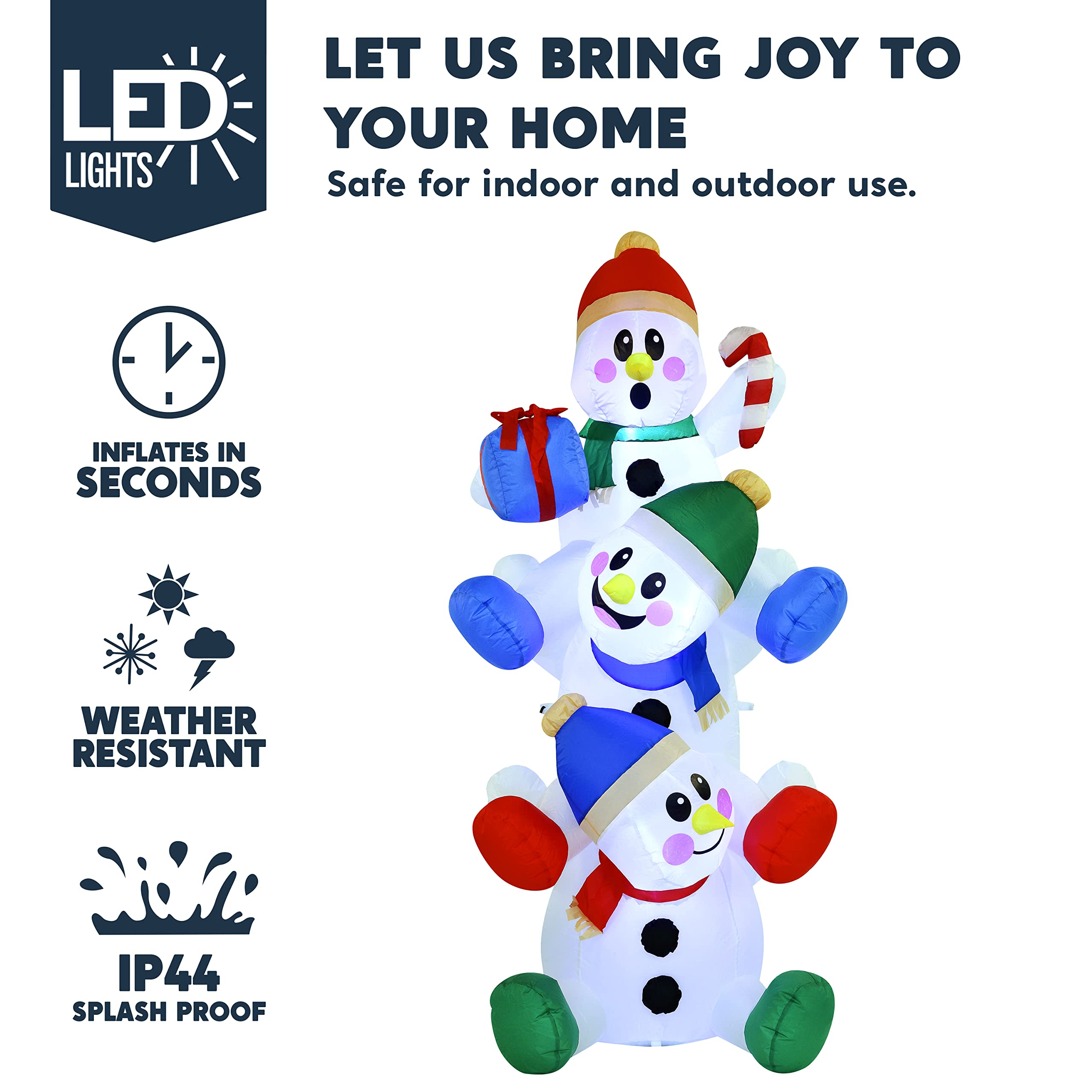 6 FT Christmas Inflatable Stacked Snowman with Build-in LED