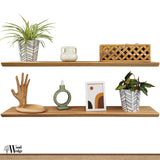 Floating Shelves Set of 2, Ash Wood Hanging Shelf with Invisible Brackets for Bathroom