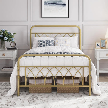 Twin Bed Frame Metal Platform Bed with Petal Accented Headboard/Footboard/14.4 Inch