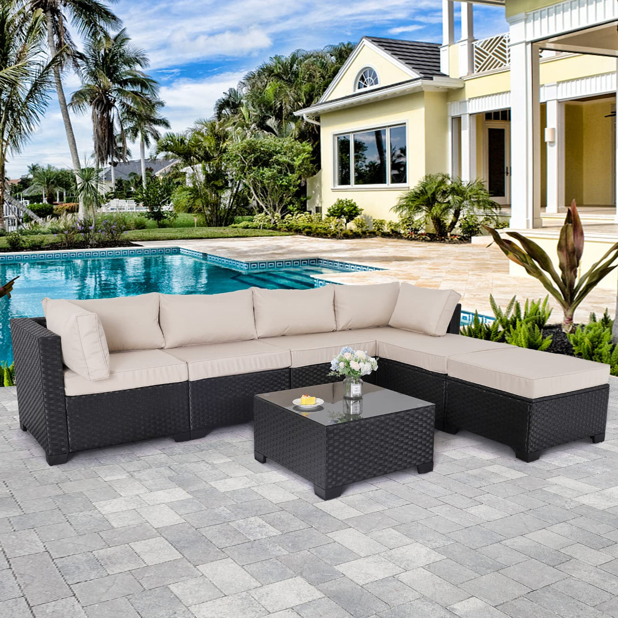 Outdoor PE Wicker Furniture Set Patio Rattan Sectional Conversation Sofa Set