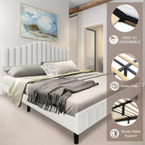 Queen Upholstered Platform Bed Frame with Cashmere Fabric Adjustable Headboard